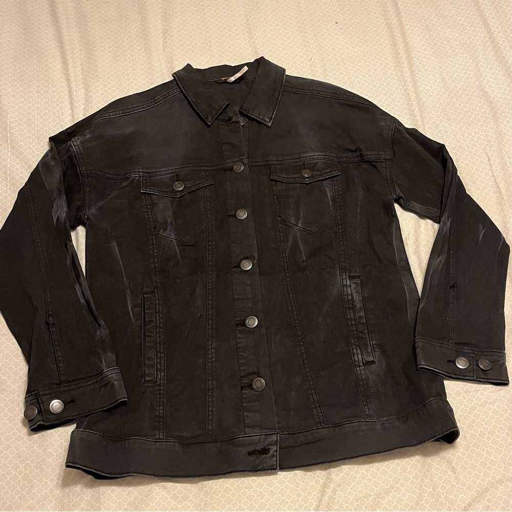 Free People Black Acid Wash Denim Jacket